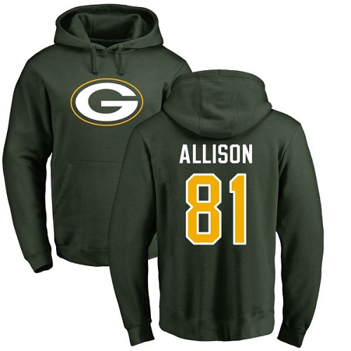 Men Green Bay Packers Green #81 Allison Geronimo Name And Number Logo Nike NFL Pullover Hoodie Sweatshirts